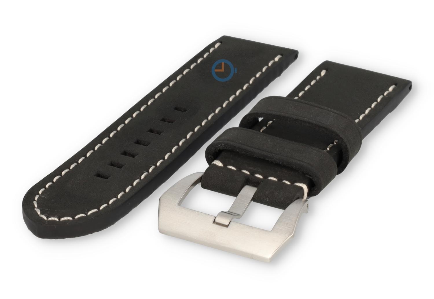 Water-repellent leather watch strap - 26mm - black