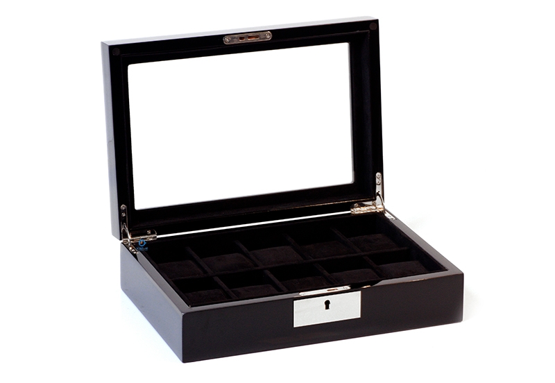 Wooden watchbox with lock for 10 watches - black