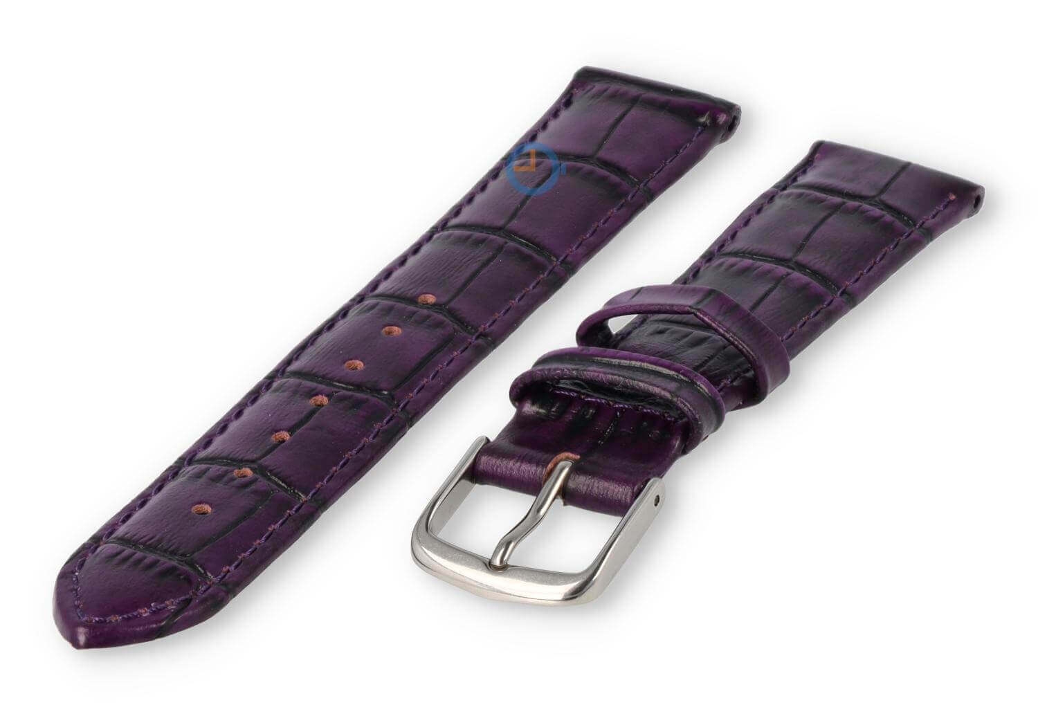 croc-print leather strap - 18mm - eggplant