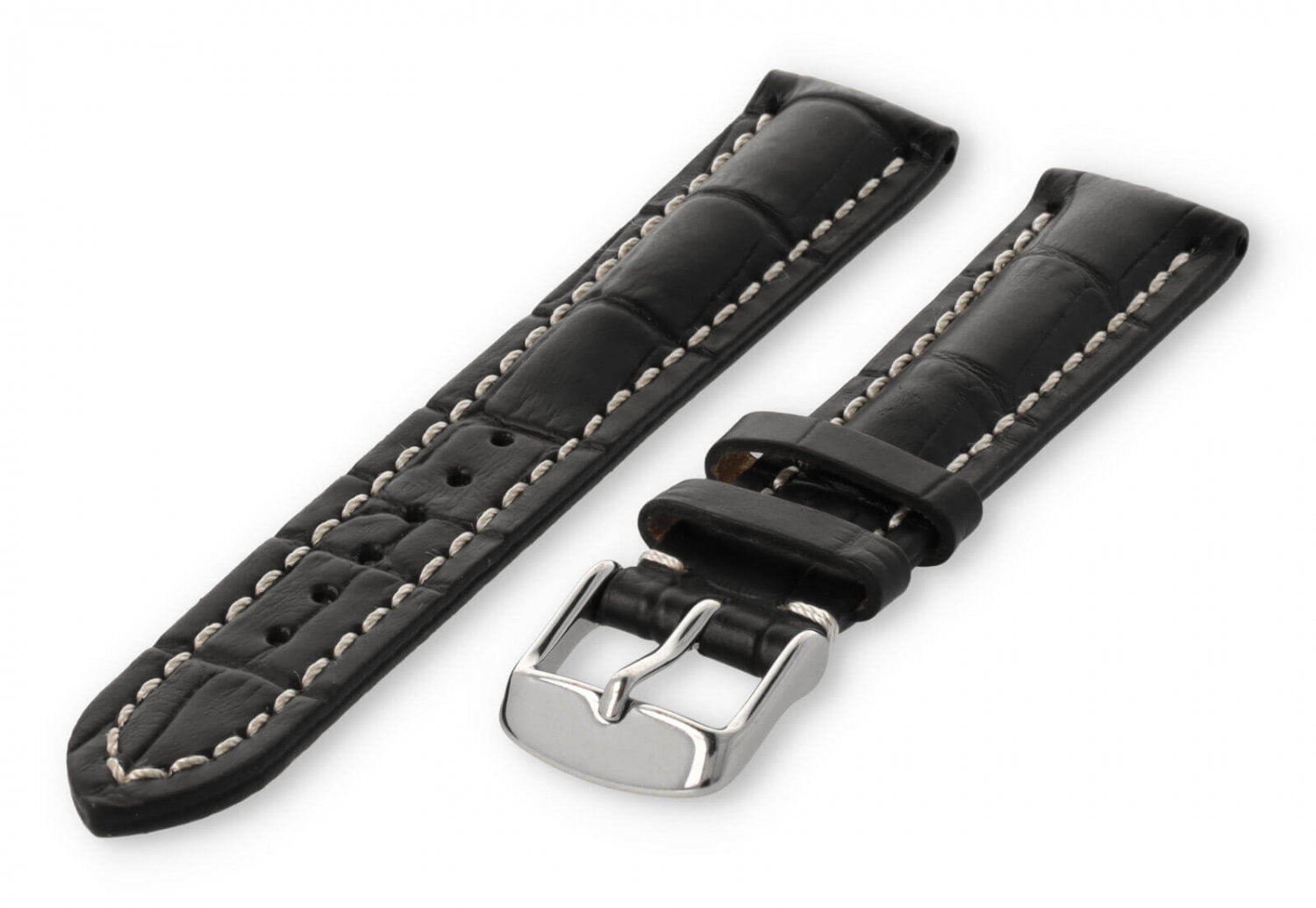 Watch band with crocoprint 18mm black leather