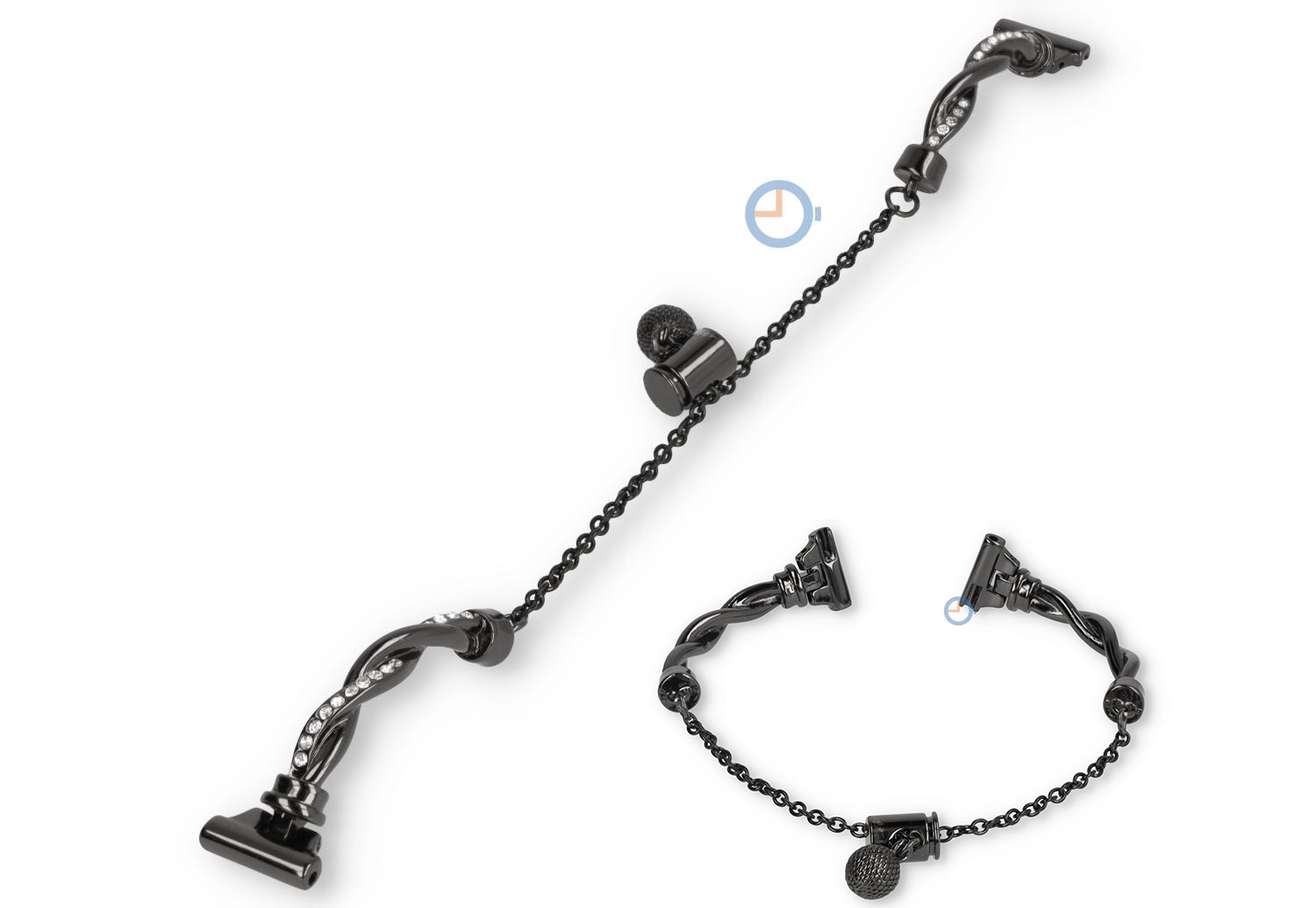 14mm jewelry watch strap - black with crystals