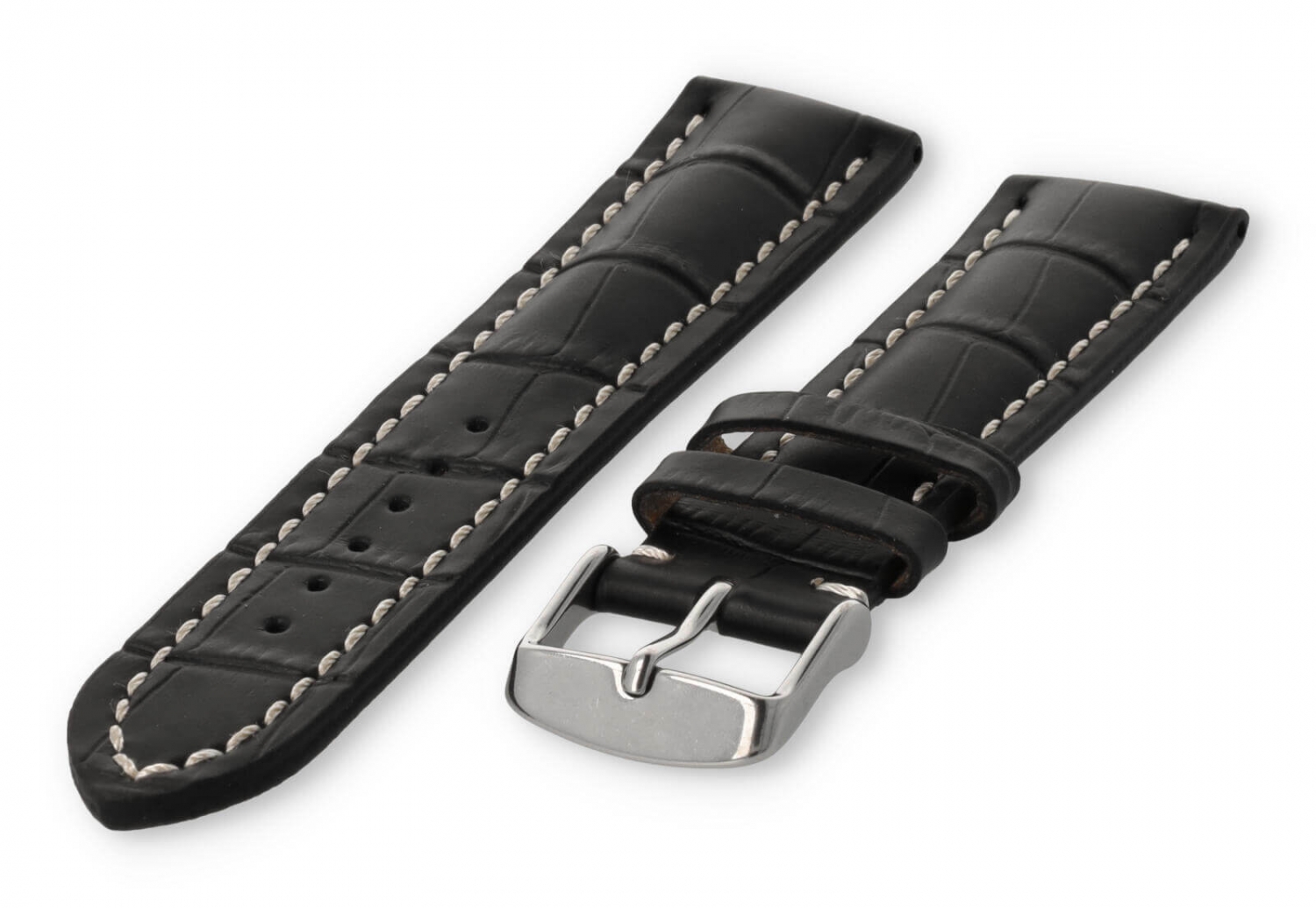 Watch band with crocoprint 20mm black leather