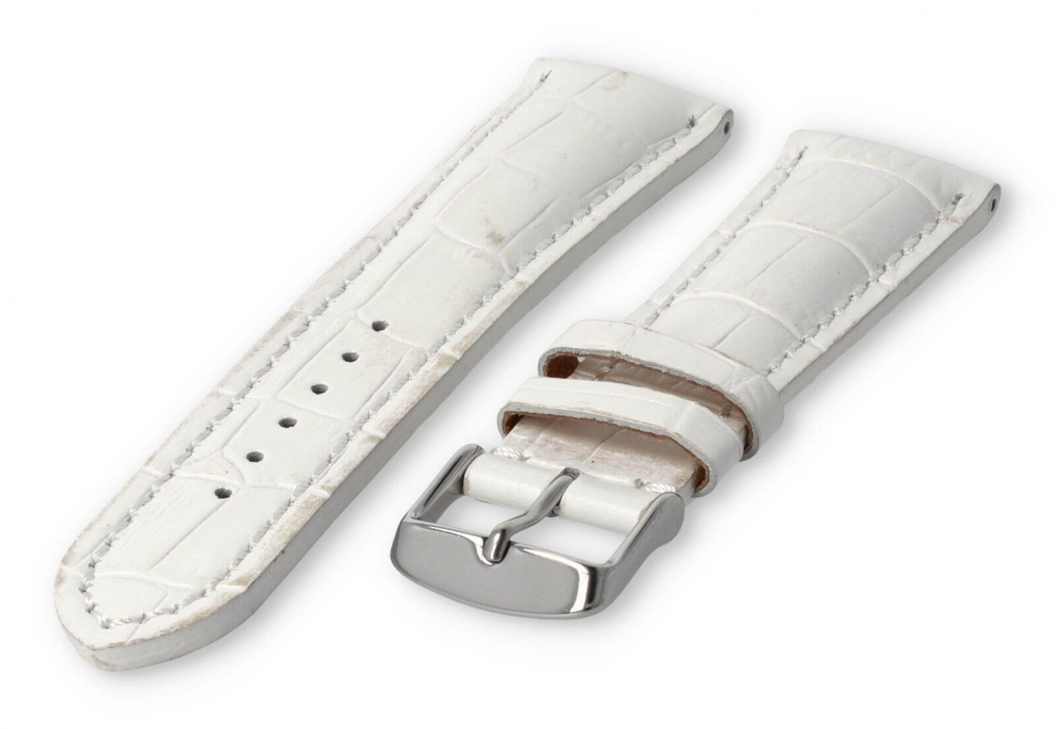 Watch band with crocoprint 24mm white leather
