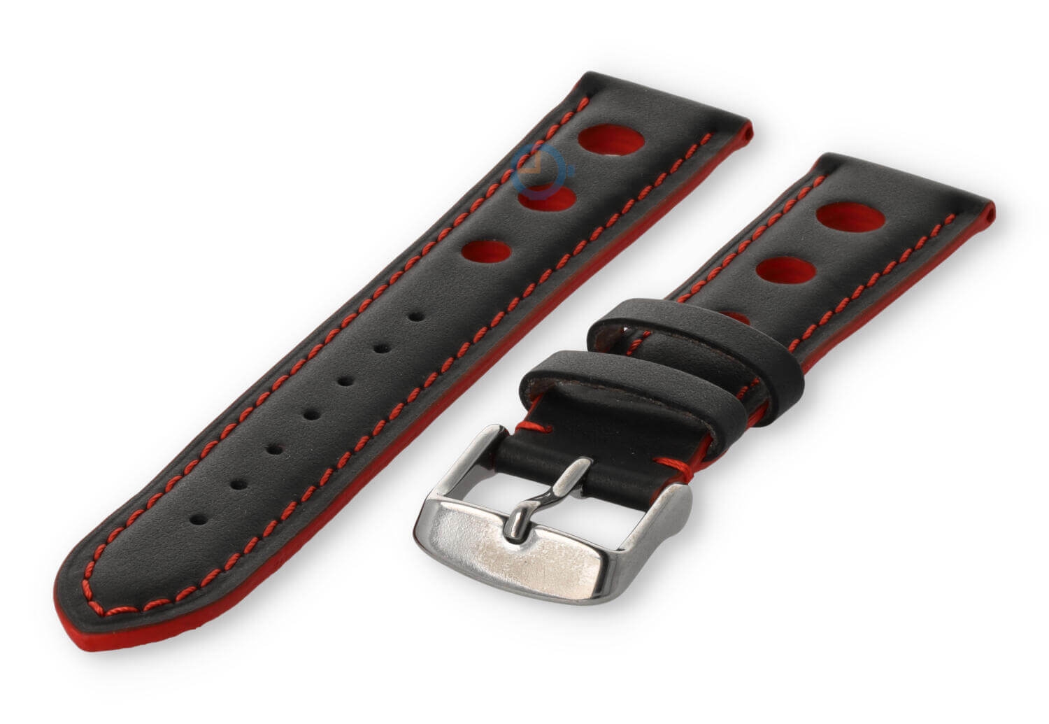 Super cool Rally watch strap - 18mm - black with red stitches