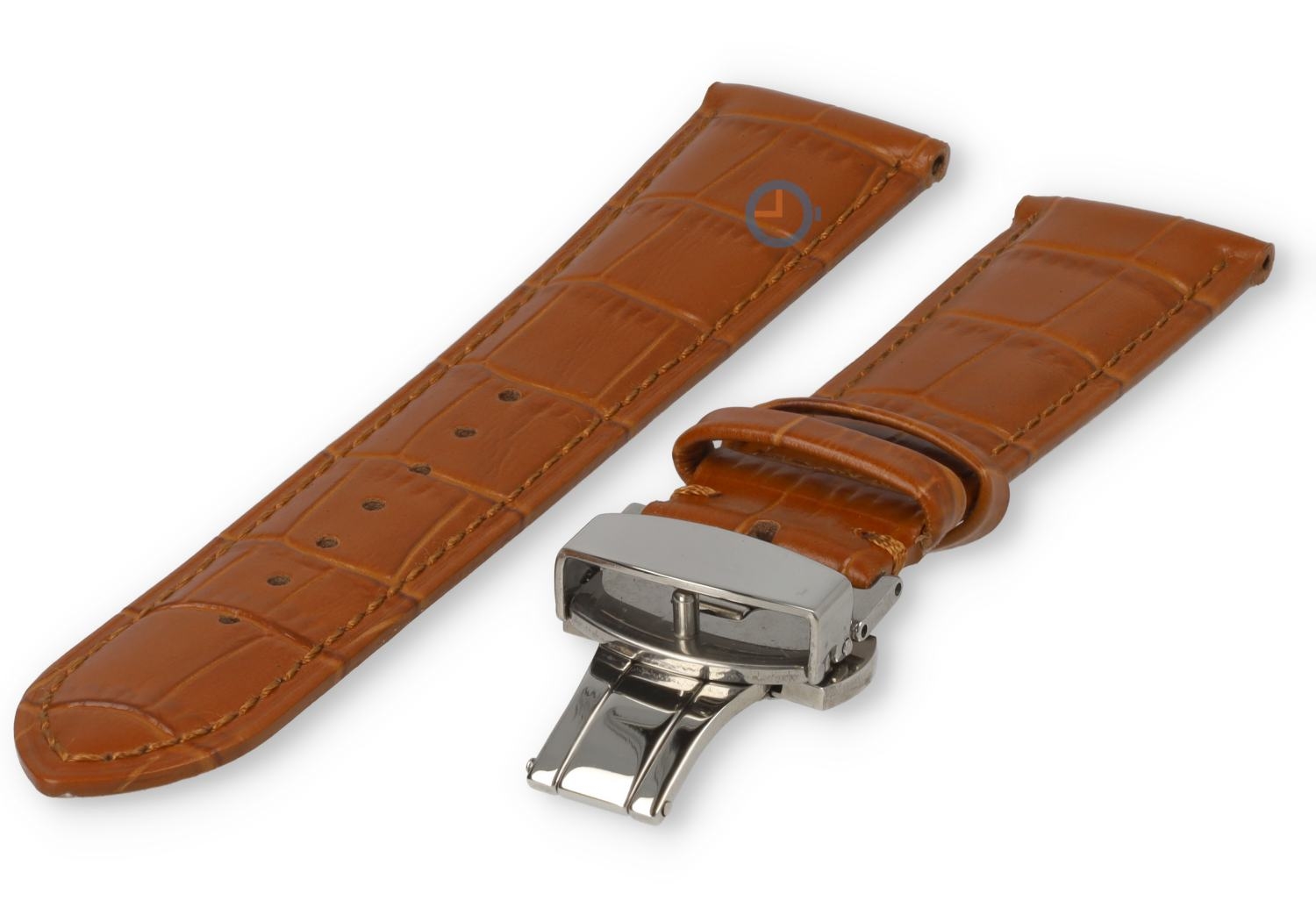 21mm - cognacbrown - croco leather strap with butterfly-clasp