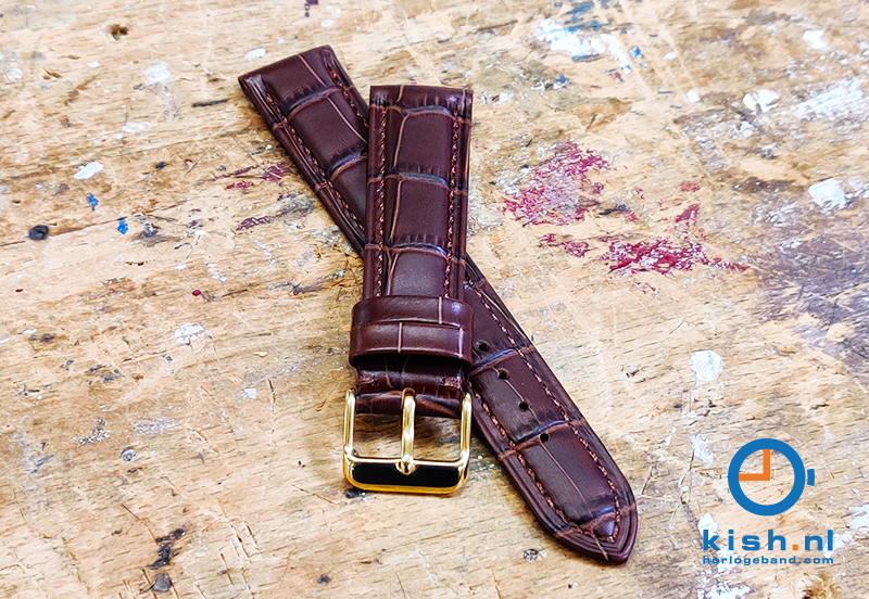 Luxe Certina watch strap brown leather - gold - 16mm