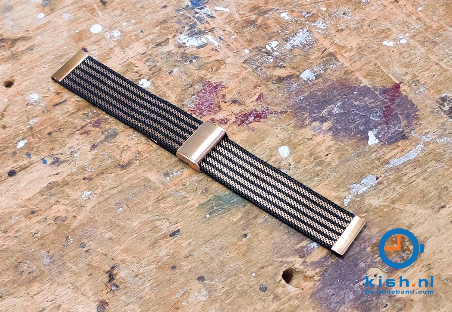 Horlogeband 22mm milanees zwart/rosegoud - Quick Switch (FIJN)