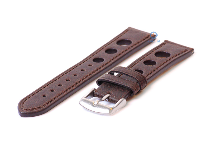 Watchstrap 20mm vintage triple hole dark brown leather