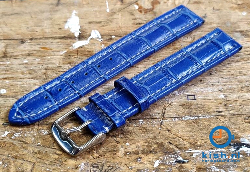 Extra lange horlogeband - 18mm blauw leer