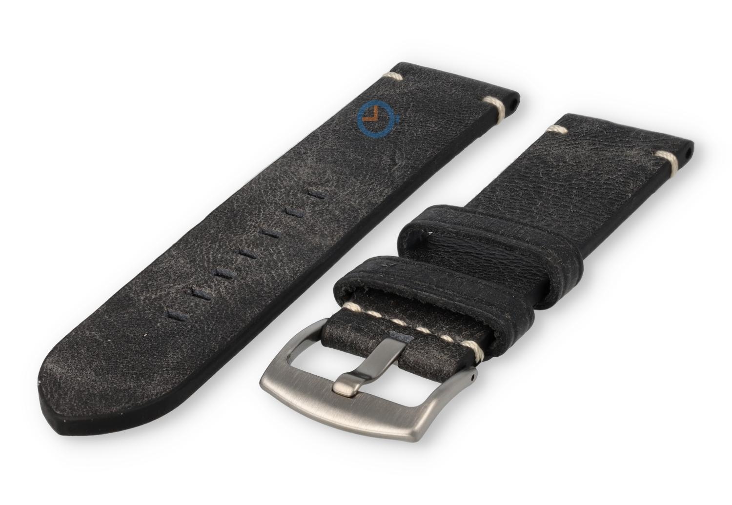 Sturdy vintage watch strap 24mm - black