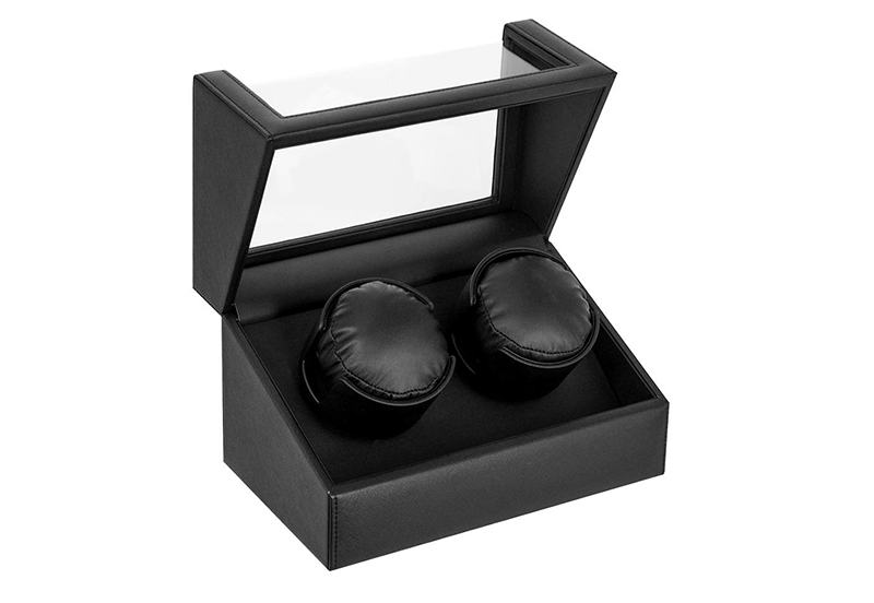 Black leather watchwinder 2 watches