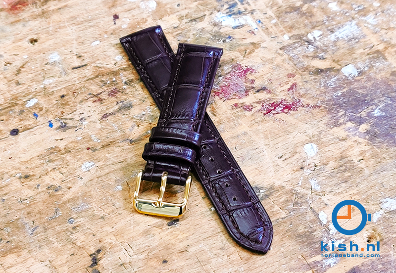 Luxe Edox watch strap dark brown leather - gold - 22mm