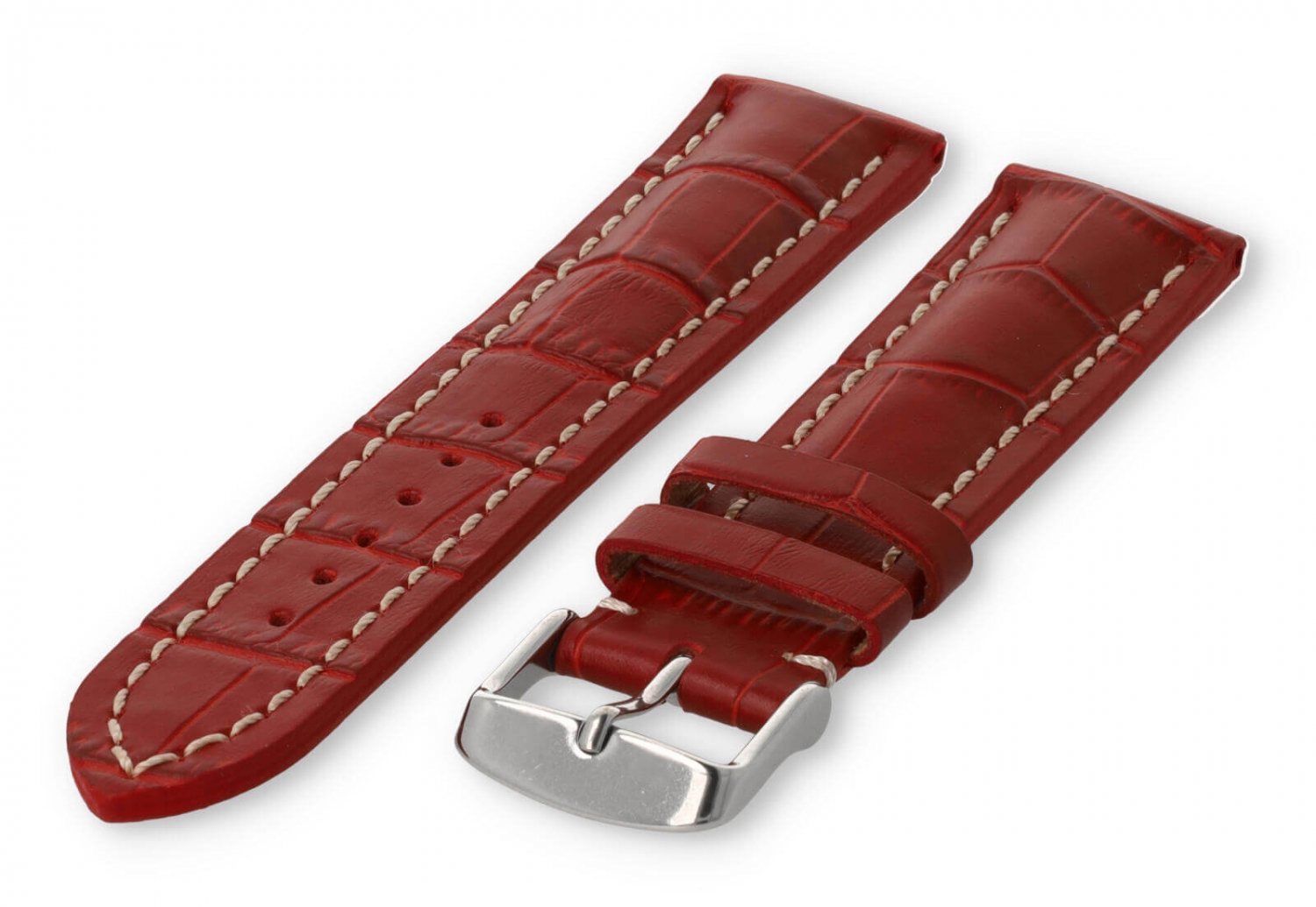 Watch band with crocoprint 20mm red leather