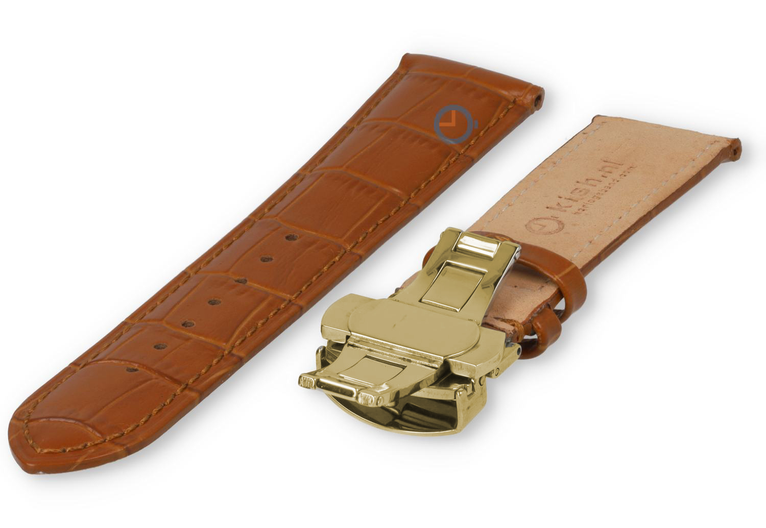 Luxury Jaguar watch strap light brown leather - butterfly clasp (gold) - 22mm