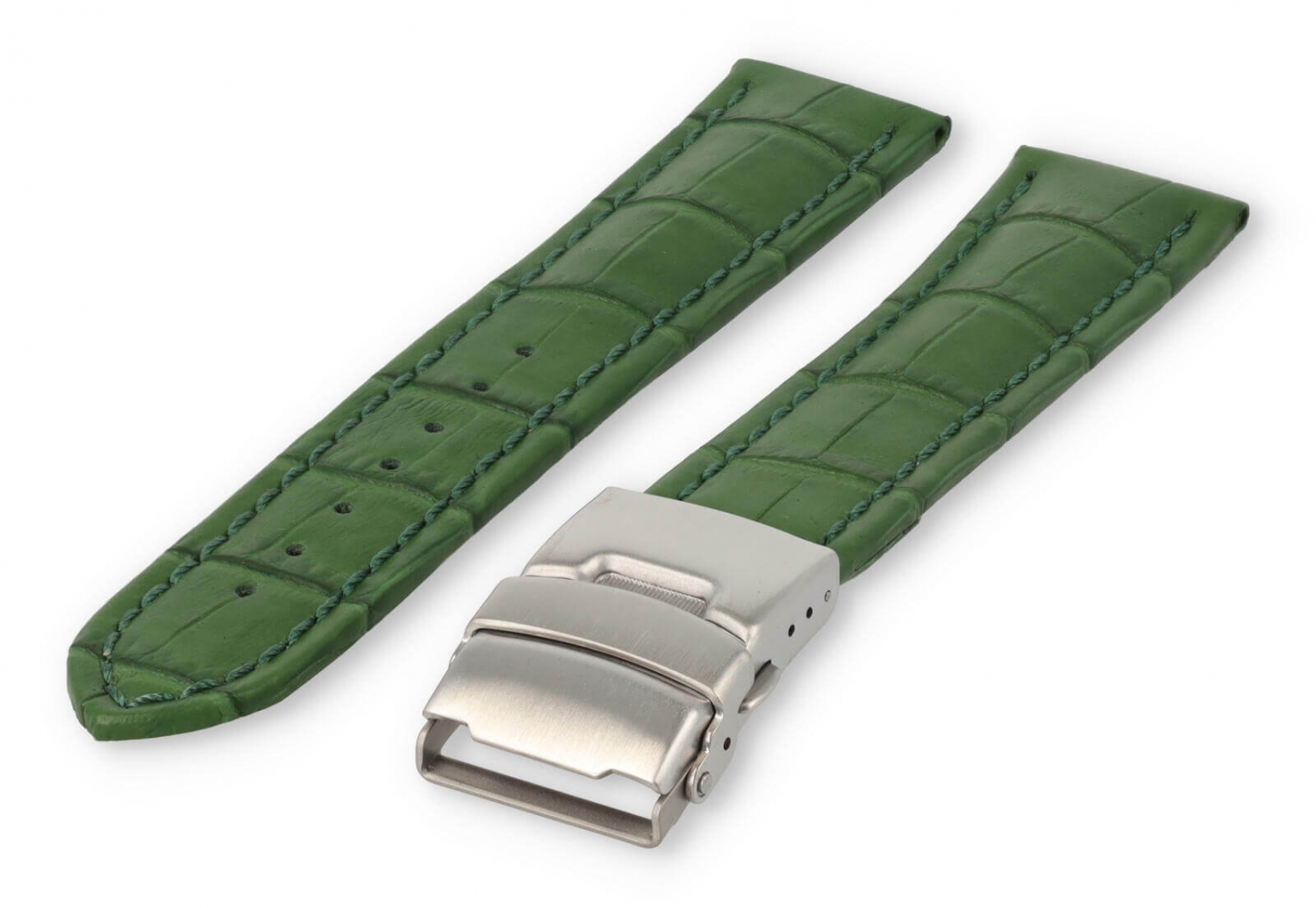 Watch band with security folding clasp 20mm green leather