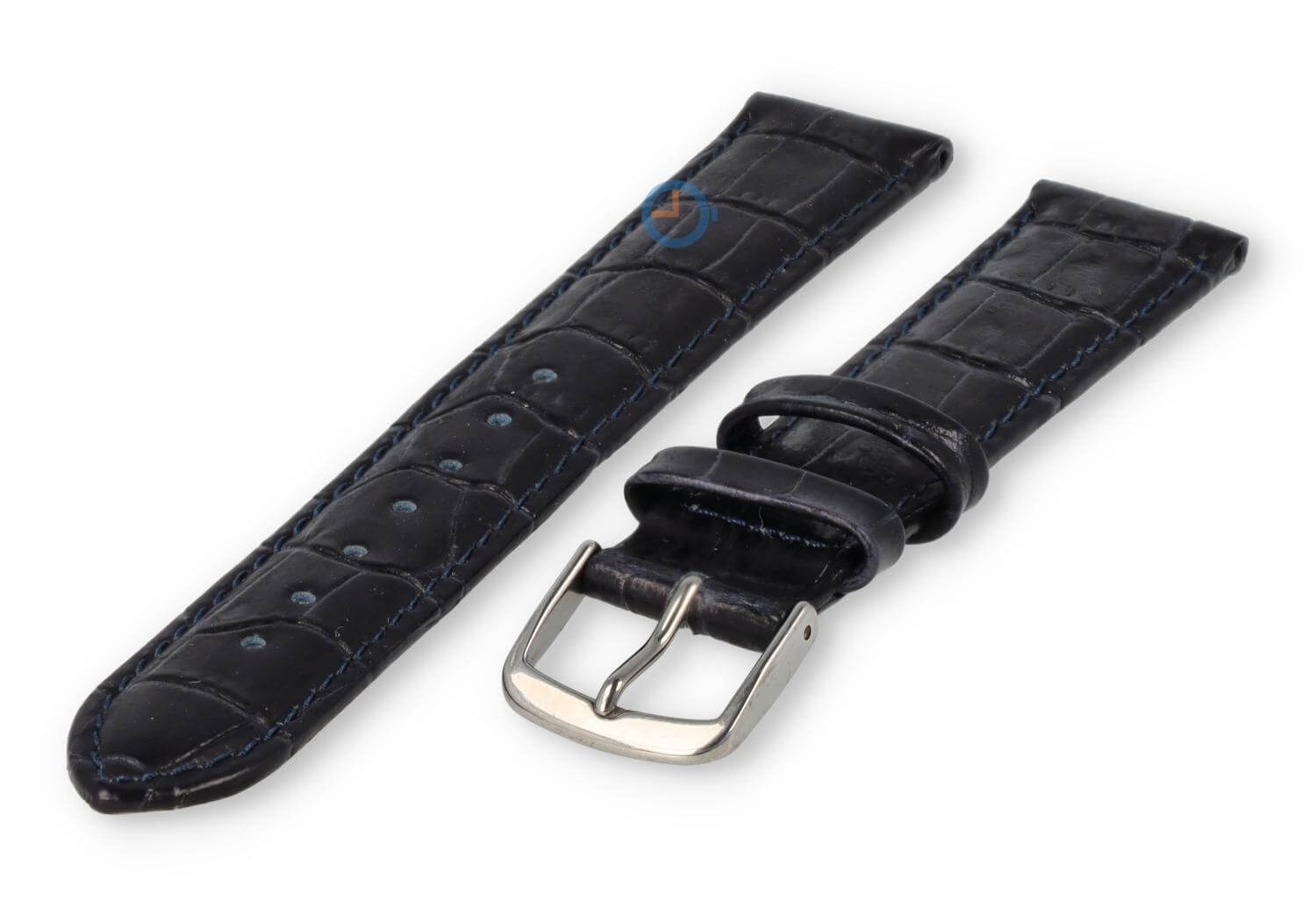 Leather strap with frizzled print - 16mm - dark blue