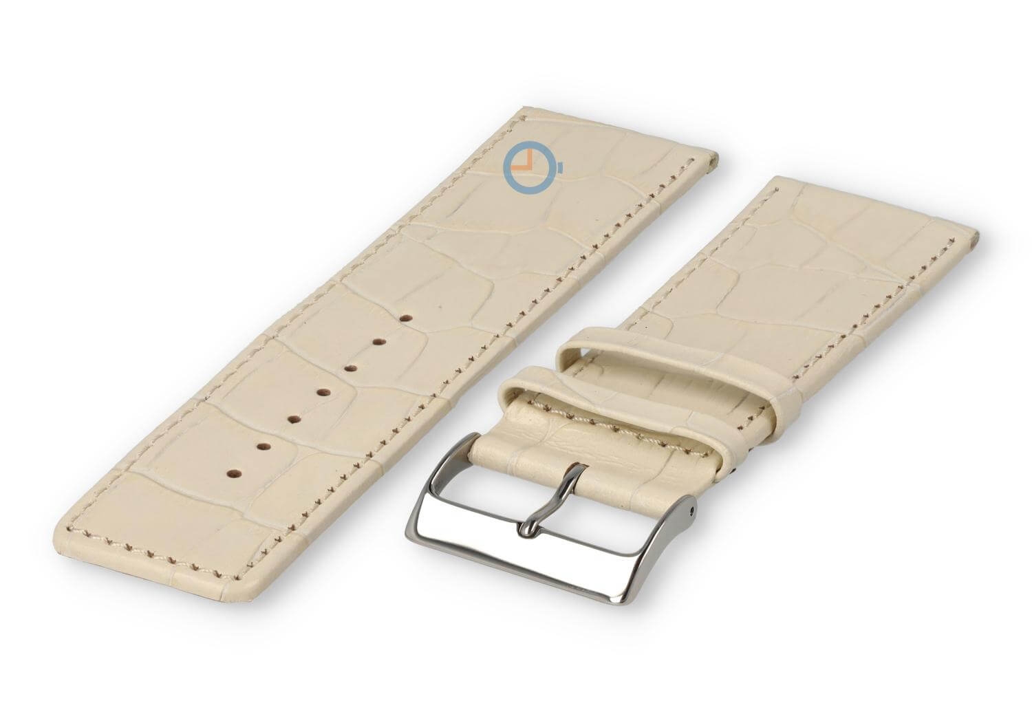 Calfskin strap with croco-relief - 28mm - cream-coloured