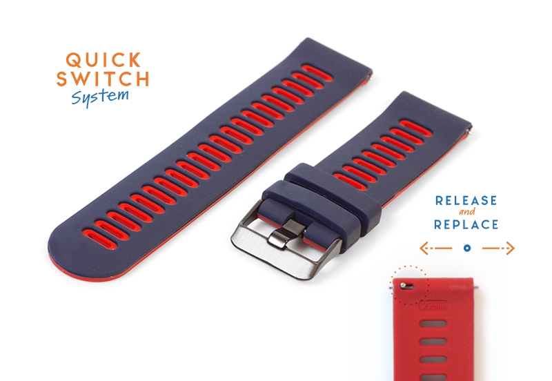 Silicone 22mm watch band - blue/red