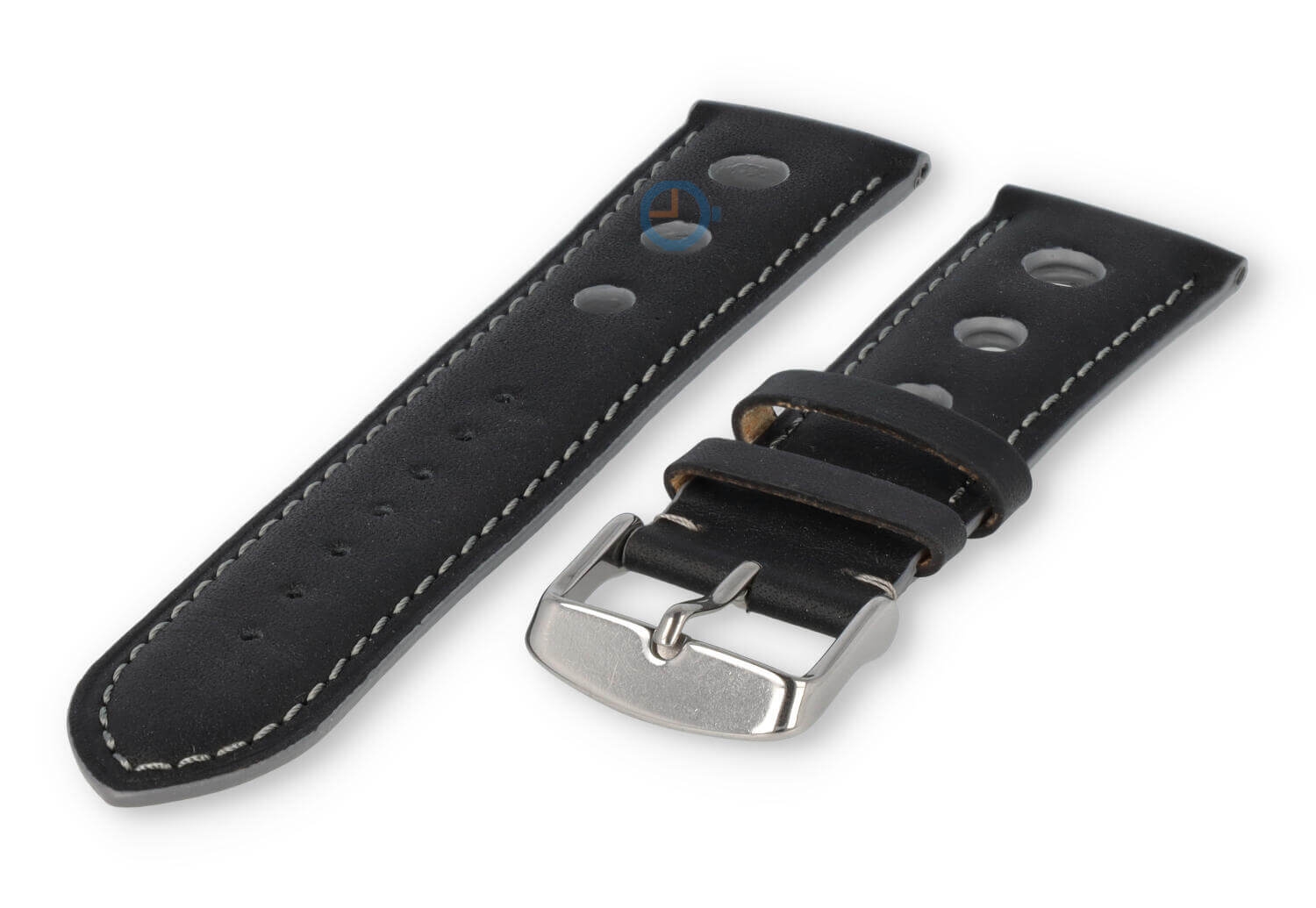 Super cool Rally watch strap - 24mm - black with grey stitches