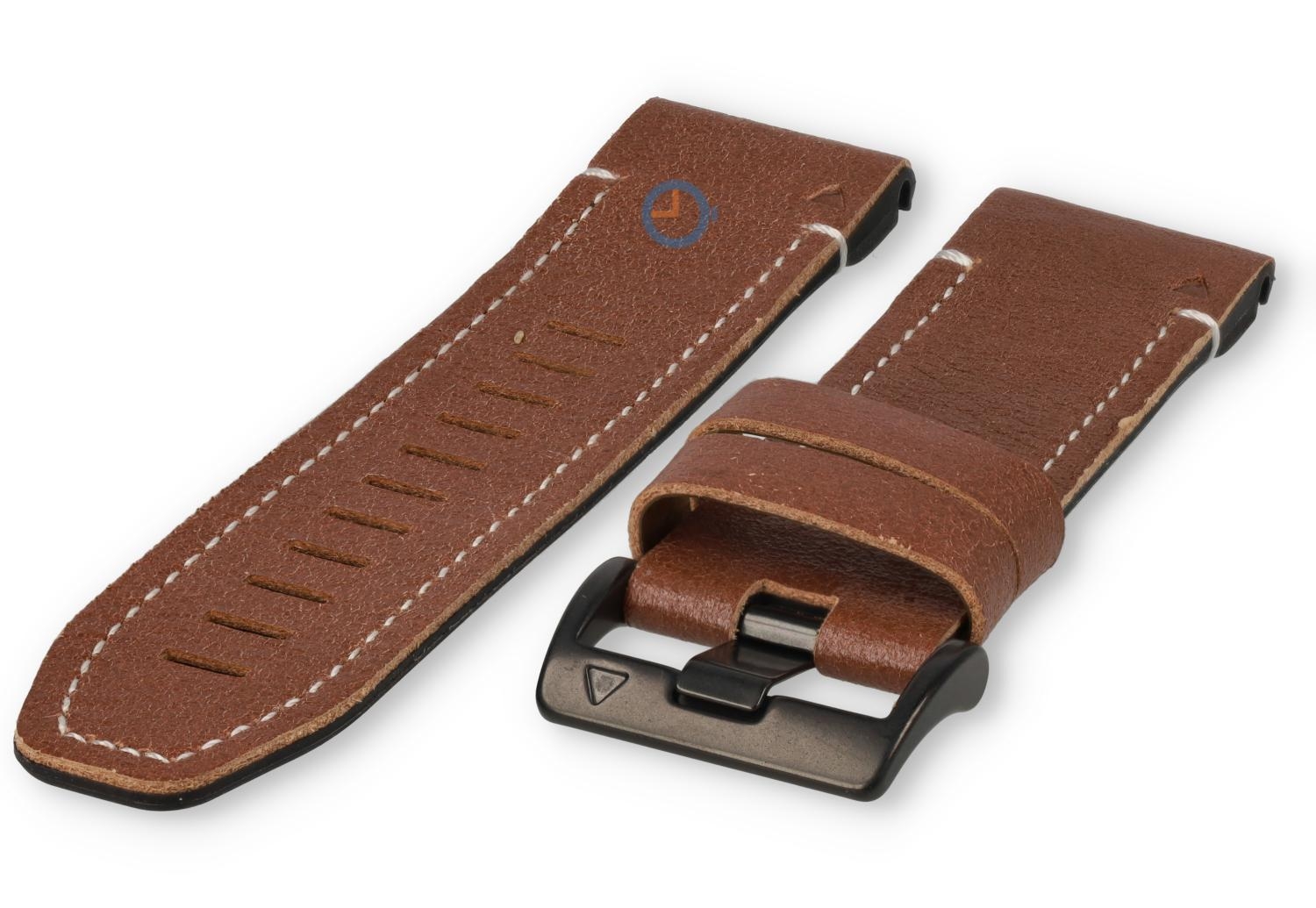 Robust hybrid strap - 26mm silicone/leather - brown