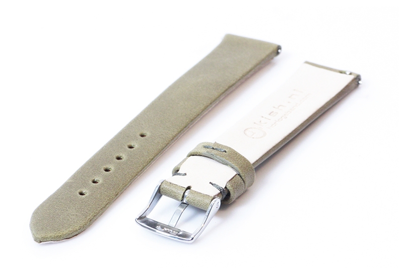 Horlogeband 18mm kaki groen leer