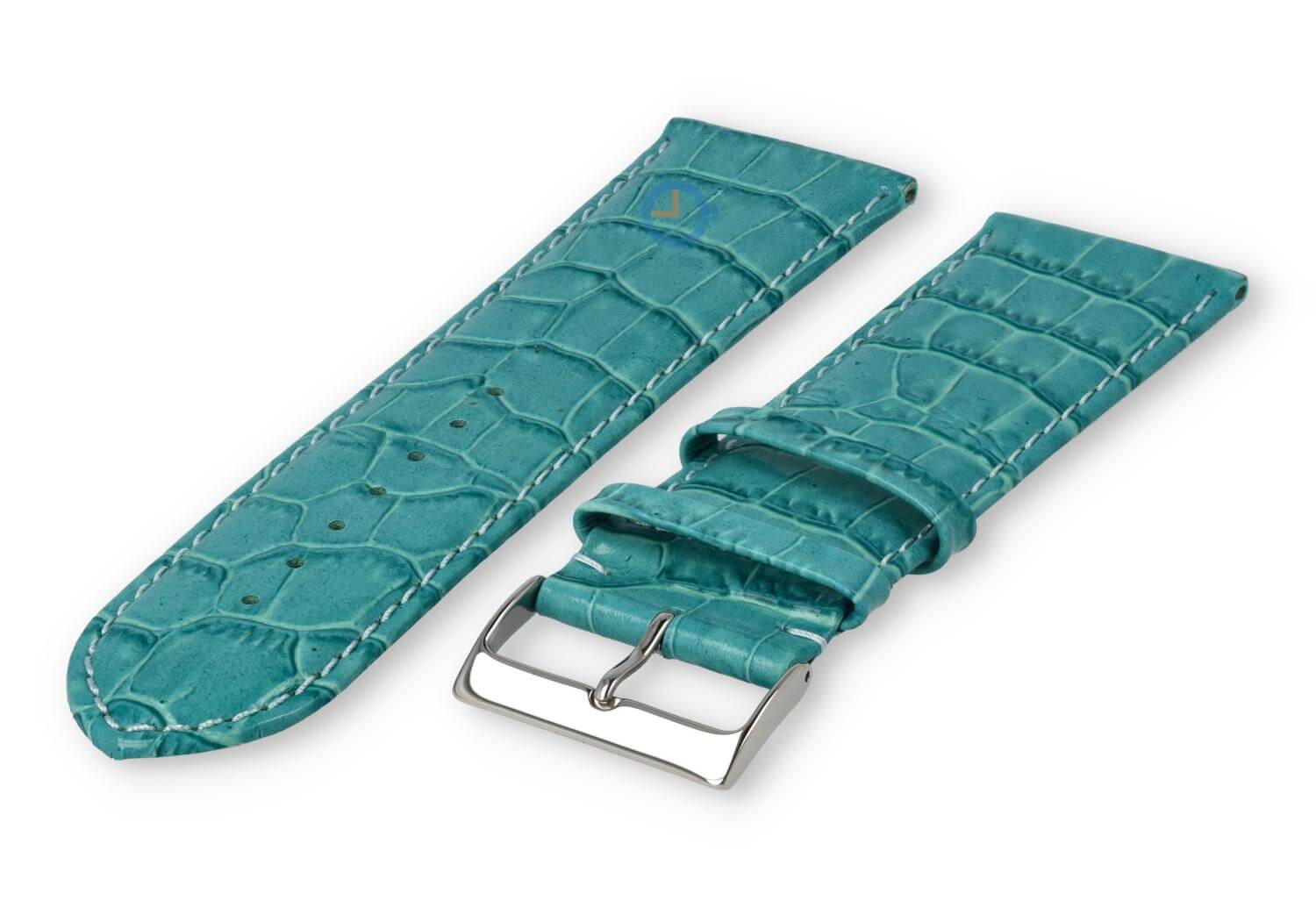 Calfskin XL strap with croco embossing - 28mm - turquoise