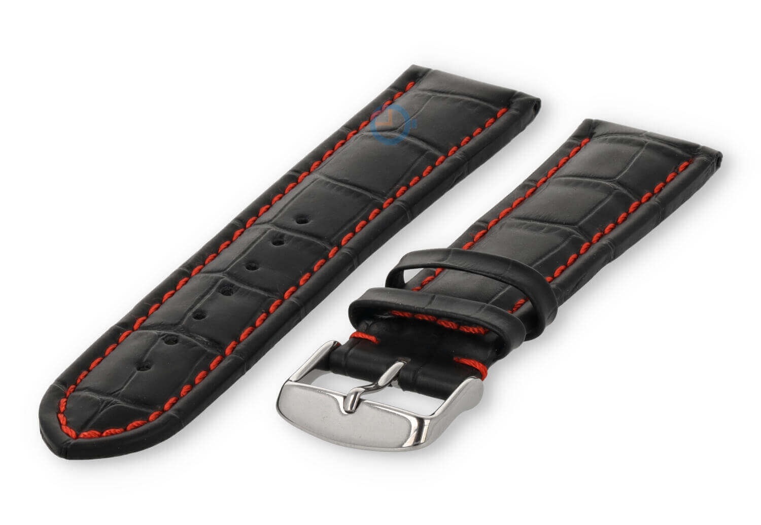 Strong calfskin watch strap - 24mm - black with red