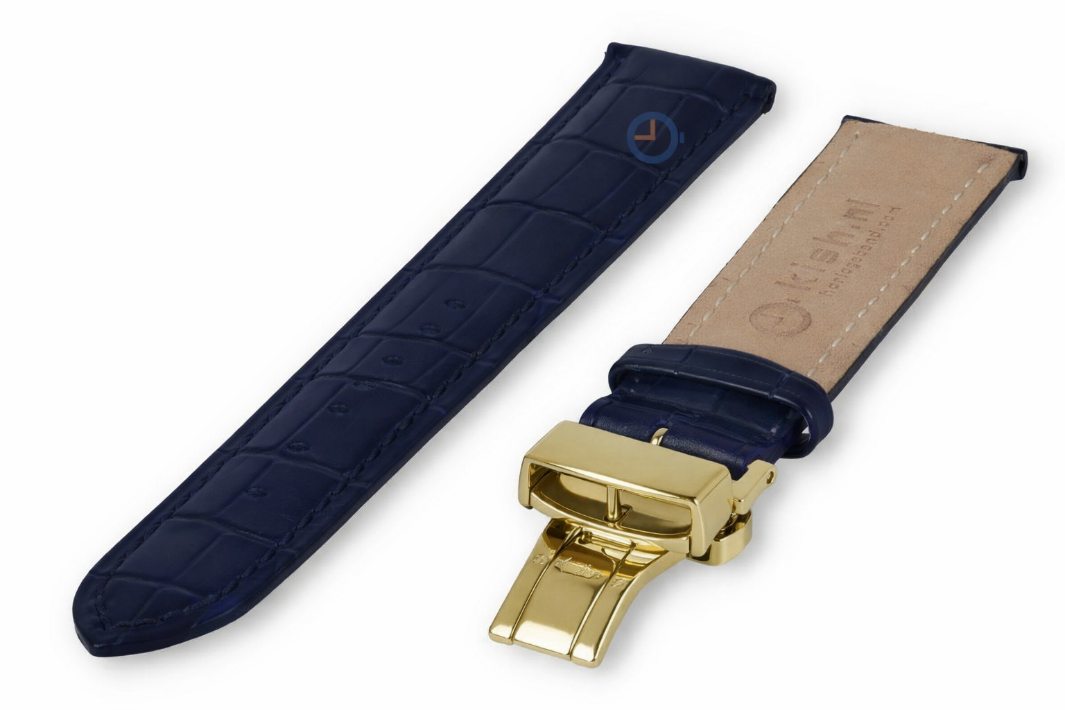 Luxury Certina watch strap dark blue leather - butterfly clasp (gold) - 16mm