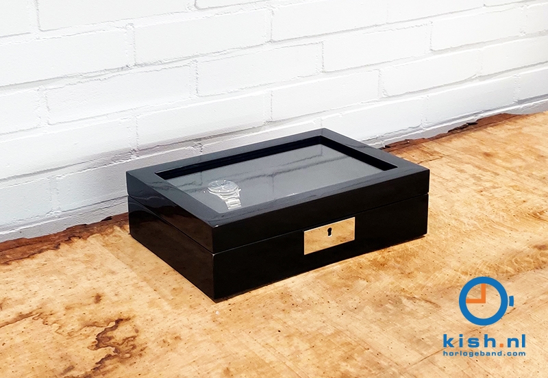 Houten horlogebox met slot voor 10 horloges - black