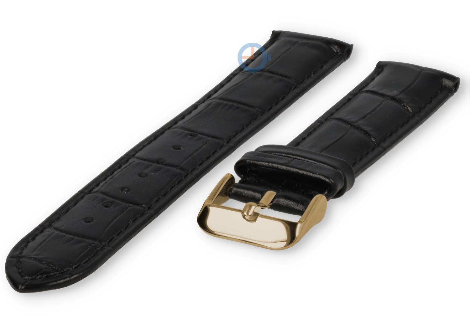19mm - black - leather strap with croco - gold