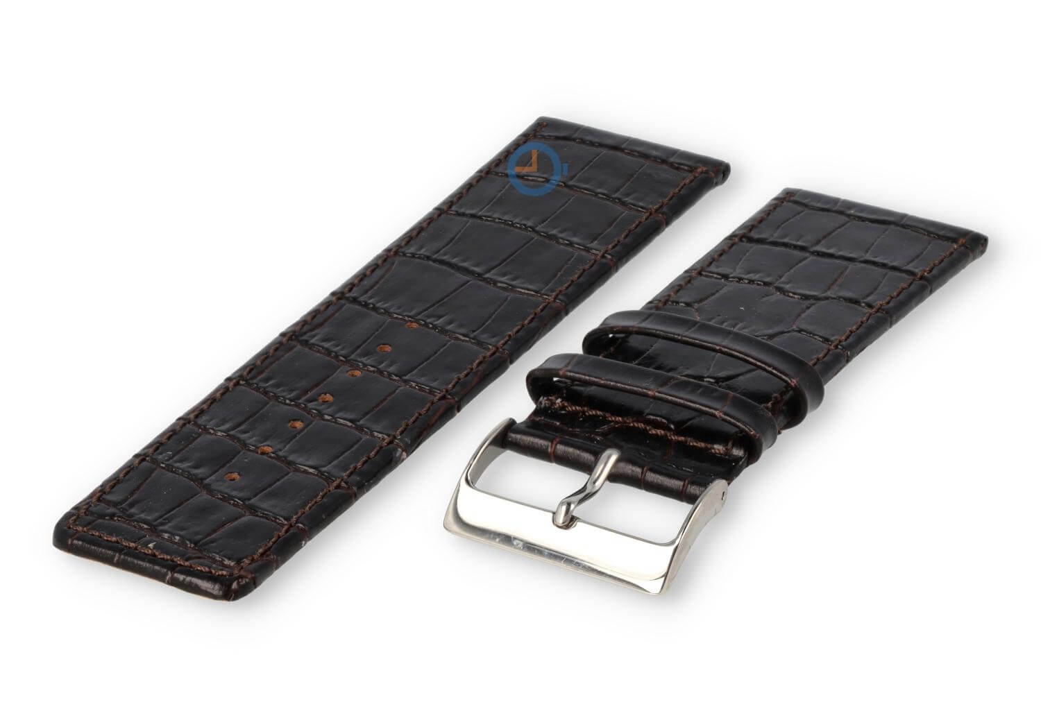 Calfskin strap with croco-relief - 28mm - dark brown