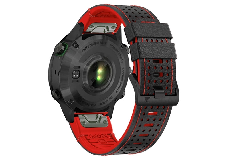 Premium 26mm strap - leather/silicone - black/red