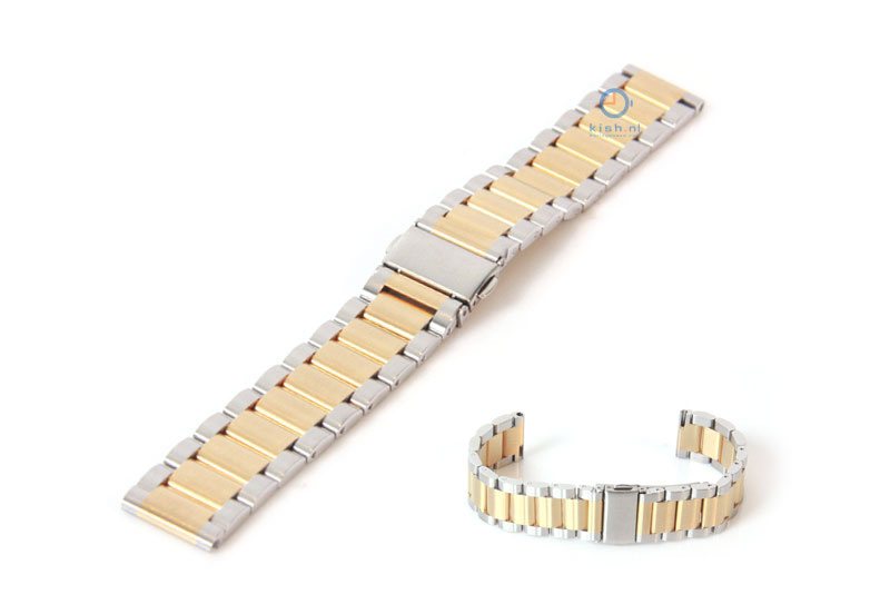 Watchstrap 18mm stainless steel matt silver/gold