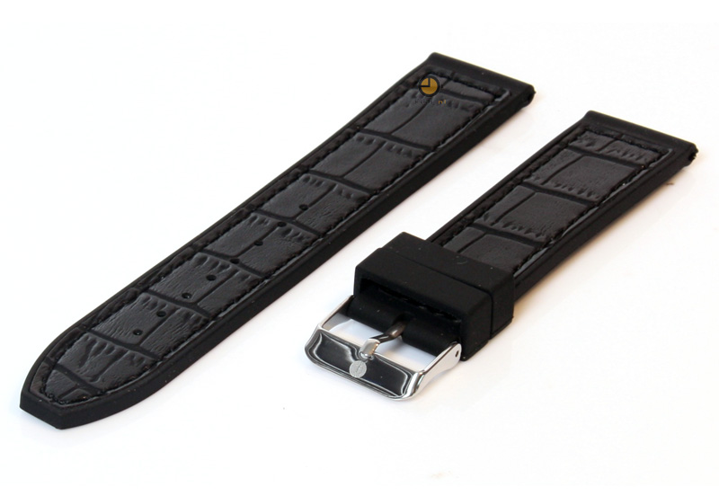 Watchstrap 22mm black silicone stitches