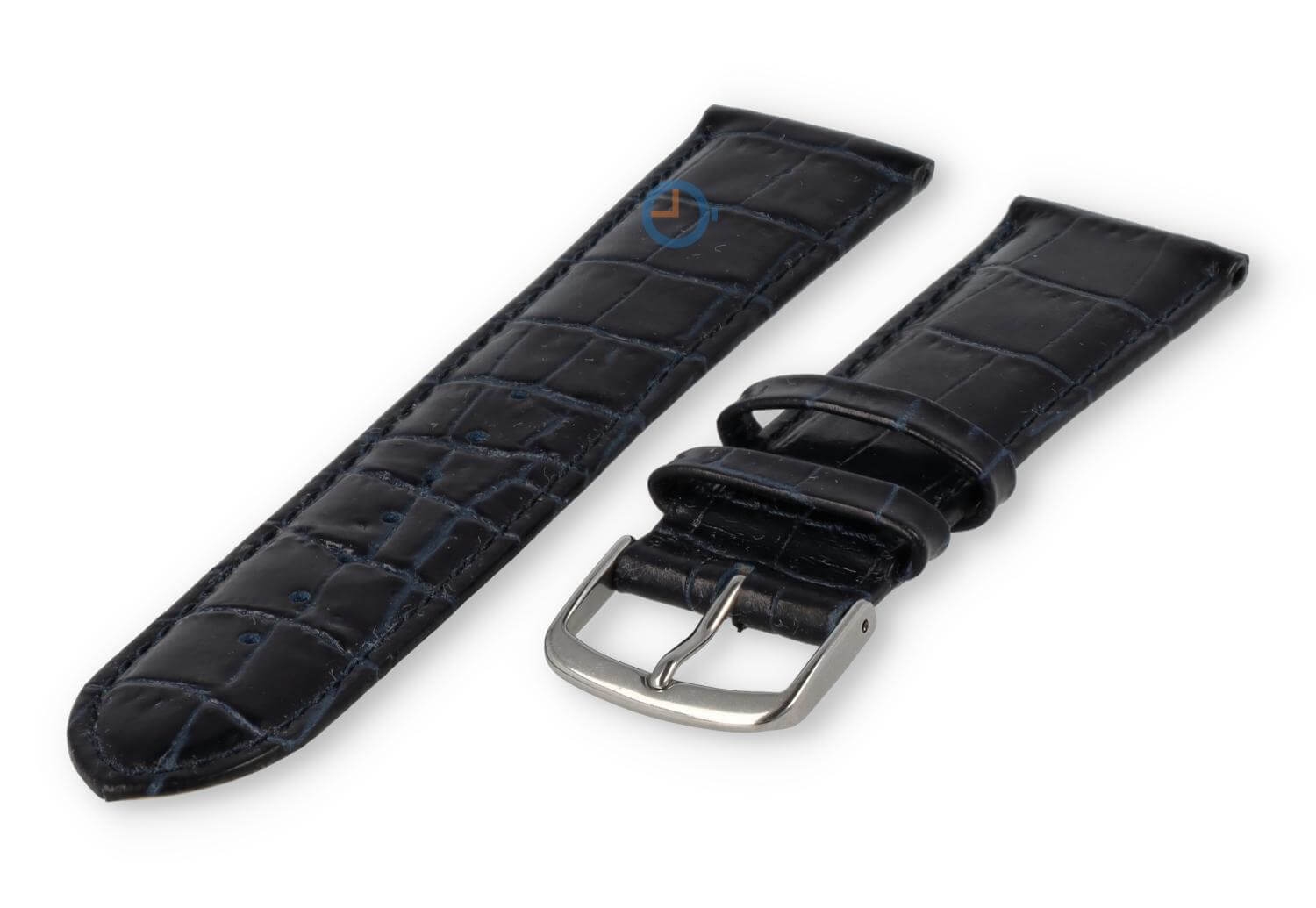 Leather watch strap croco - 20mm - dark blue