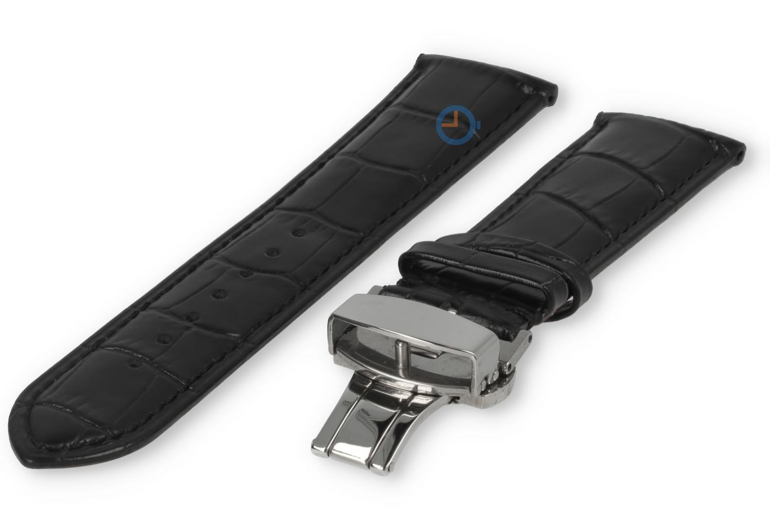 23mm - black - croco leather strap with butterfly-clasp