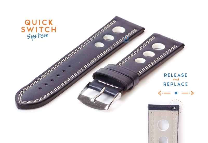 Watchstrap 22mm racing blue with white stitching