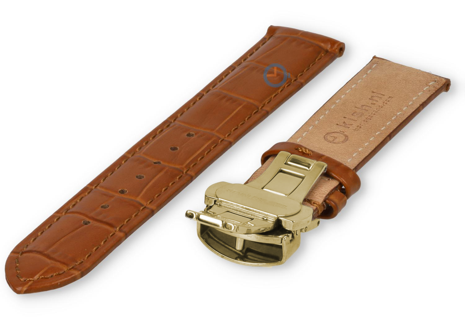 Classic watch strap light brown leather - butterfly clasp (gold) - 20mm