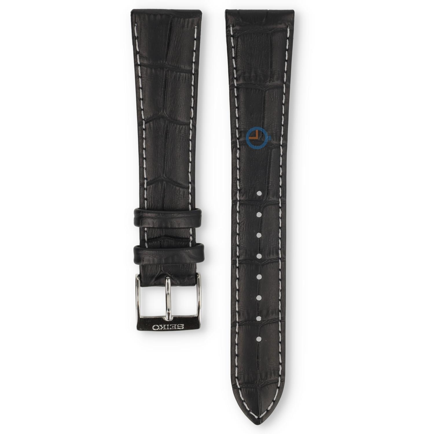 Universal 20mm black leather watch strap - Seiko