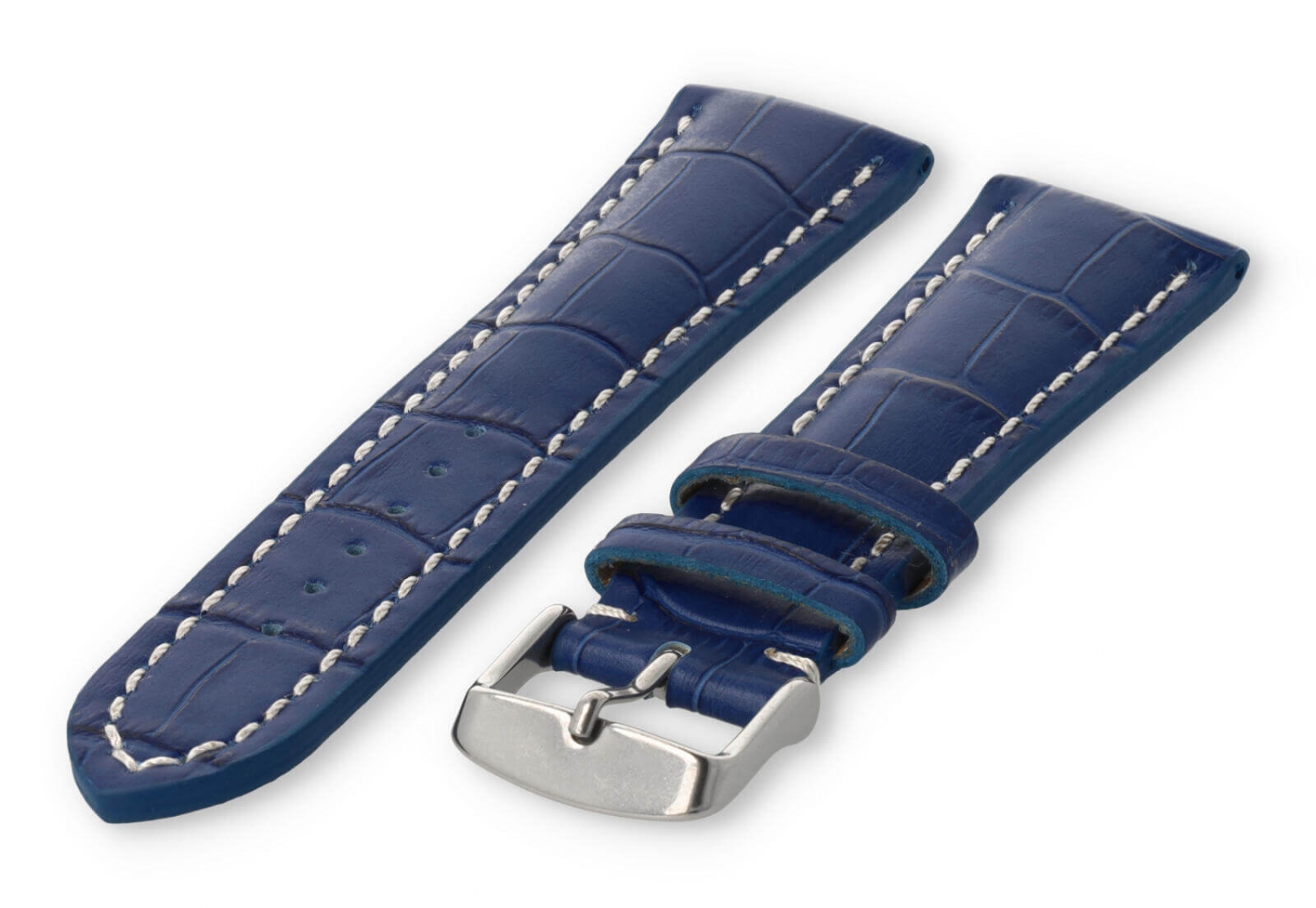 Watch band with crocoprint 24mm royal-blue leather