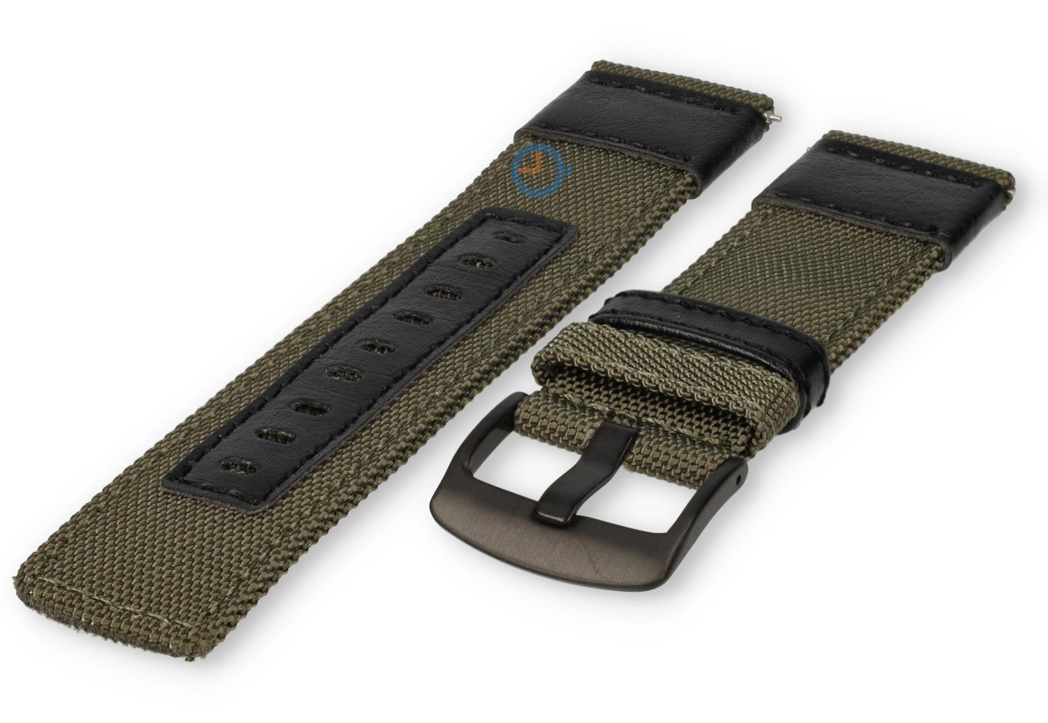 22mm Garmin Forerunner 955 watch strap - nylon/leather - 22mm green