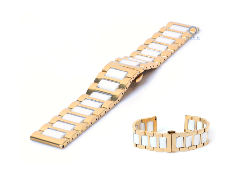Watchstrap 22mm stainless steel gold/white