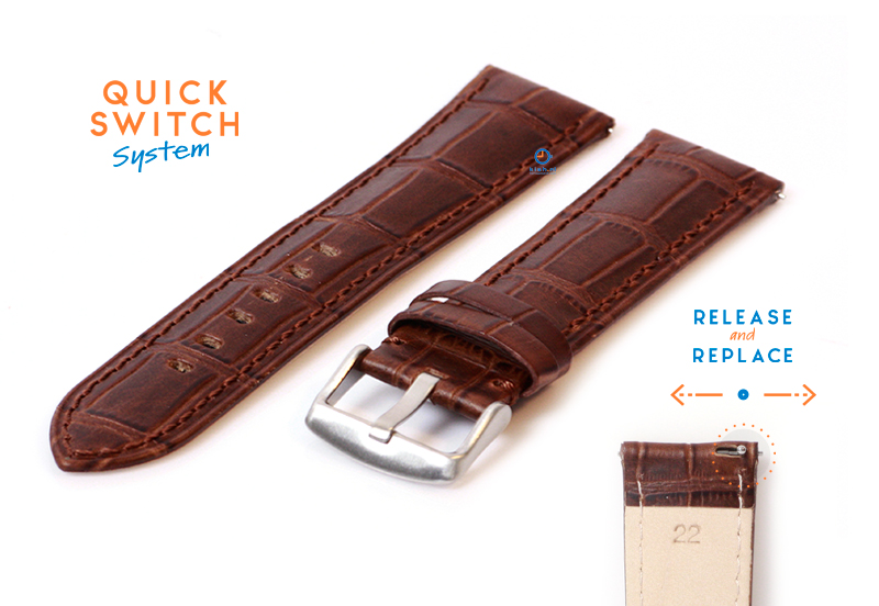 Watchstrap 22mm croco leather brown