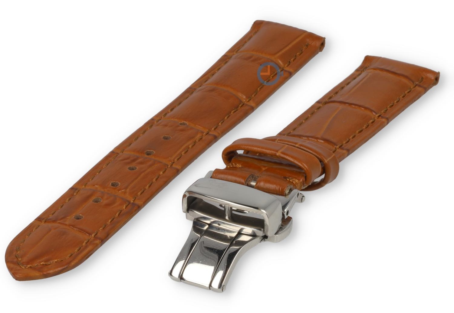 17mm - cognacbrown - croco leather strap with butterfly-clasp