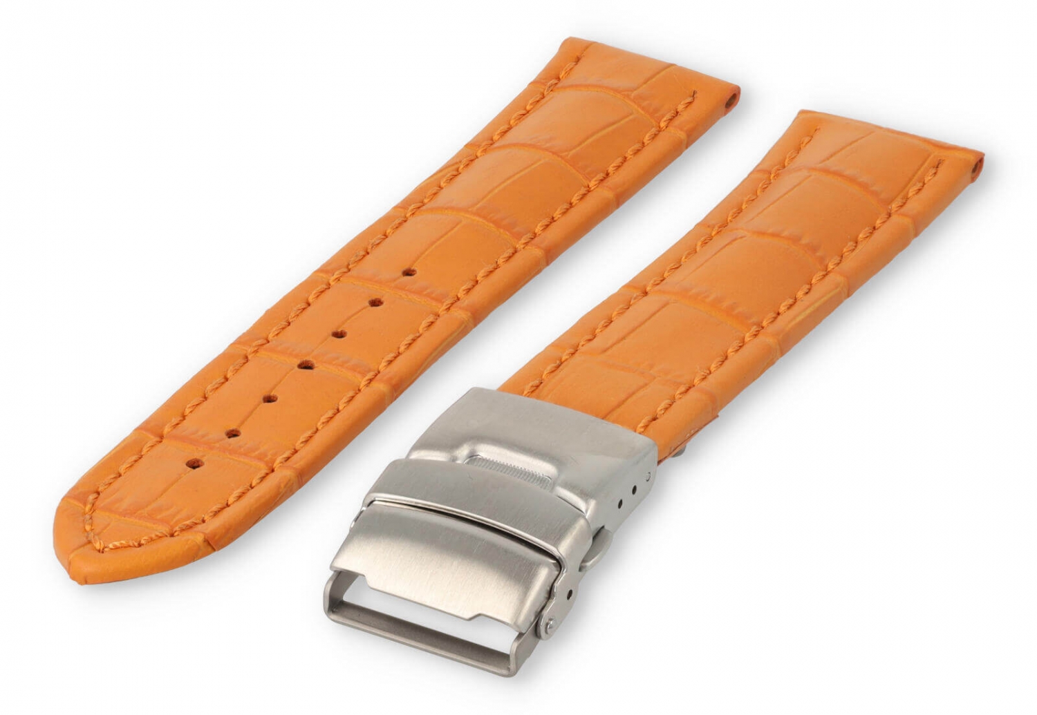 Watch band with security folding clasp 24mm orange leather