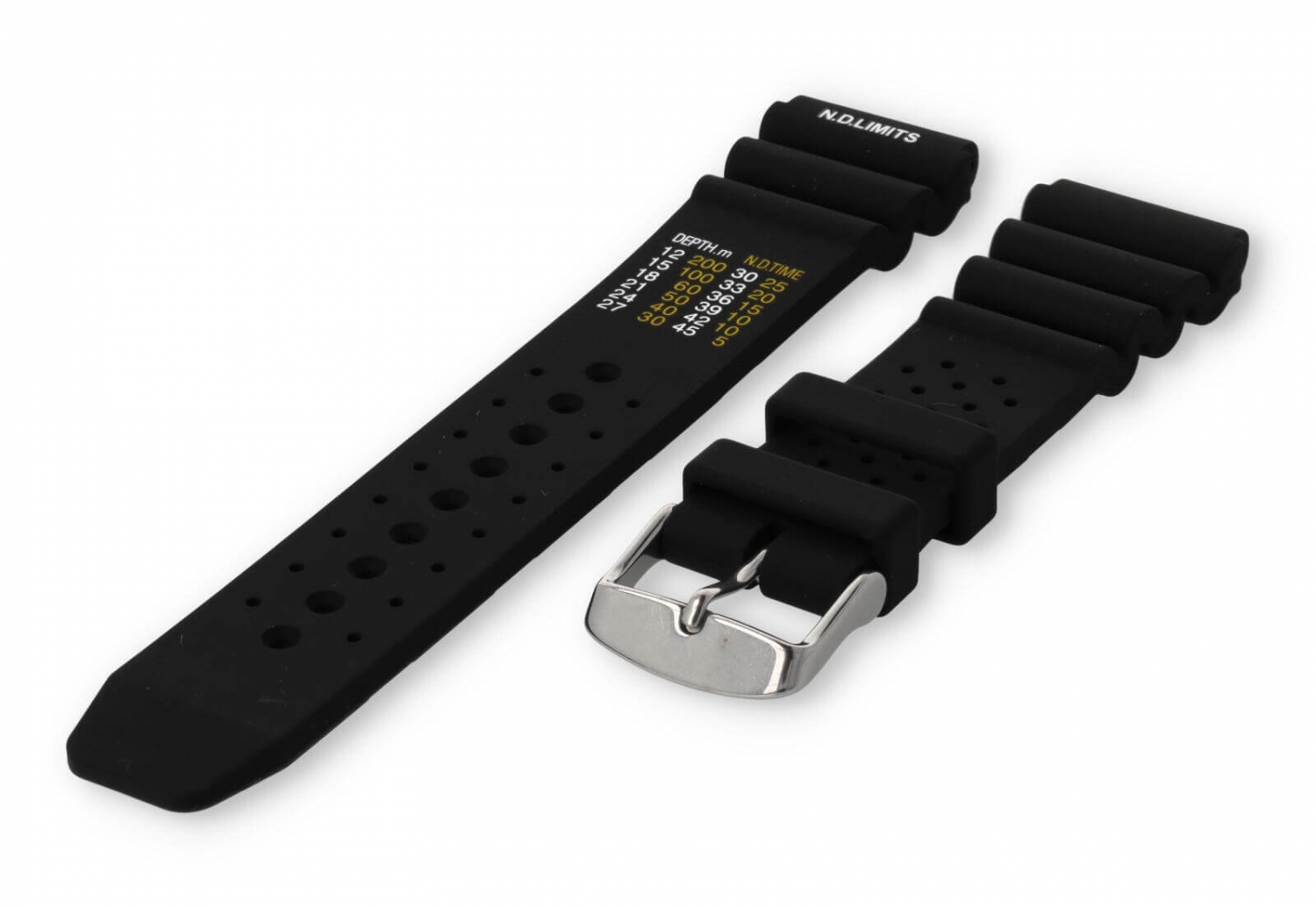 Diver watch band with time table 20mm black rubber