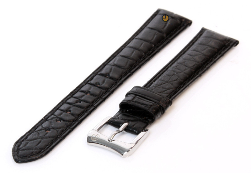 Matte watchstrap 16mm black crocodile leather