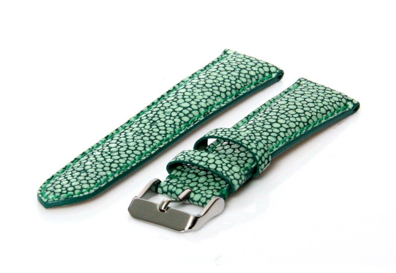 22mm leather watch strap - green ray print