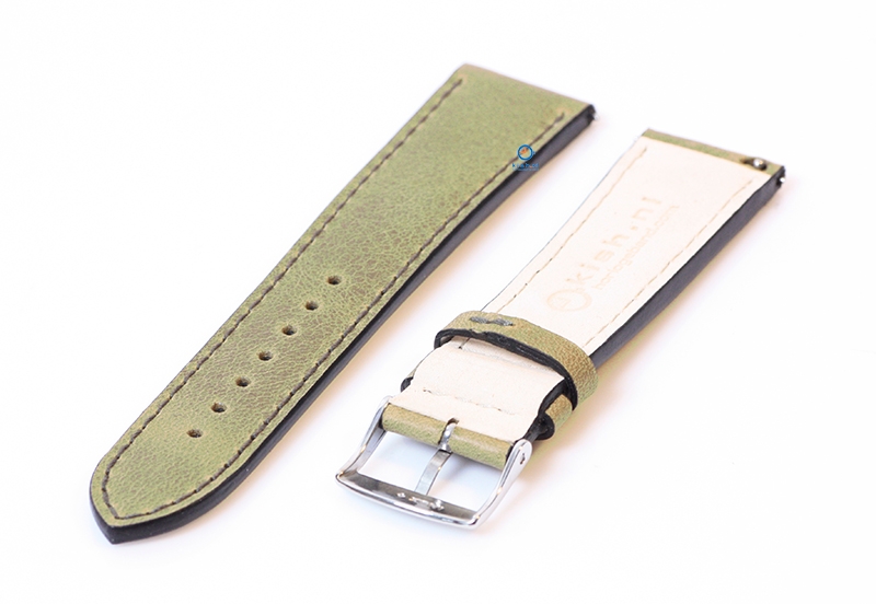 Horlogeband 20mm kakigroen leer