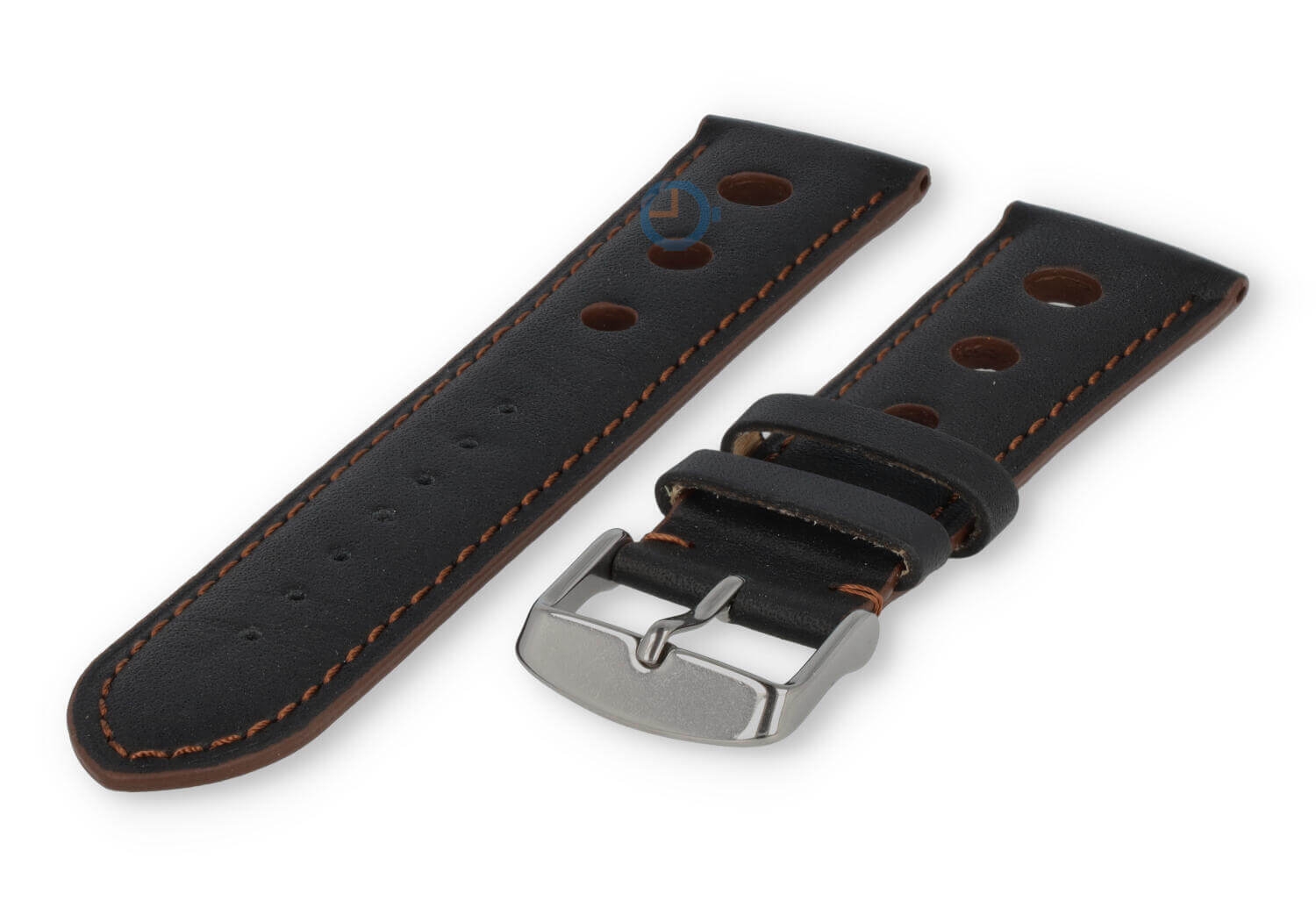 Super cool Rally watch strap - 24mm - black with brown stitches
